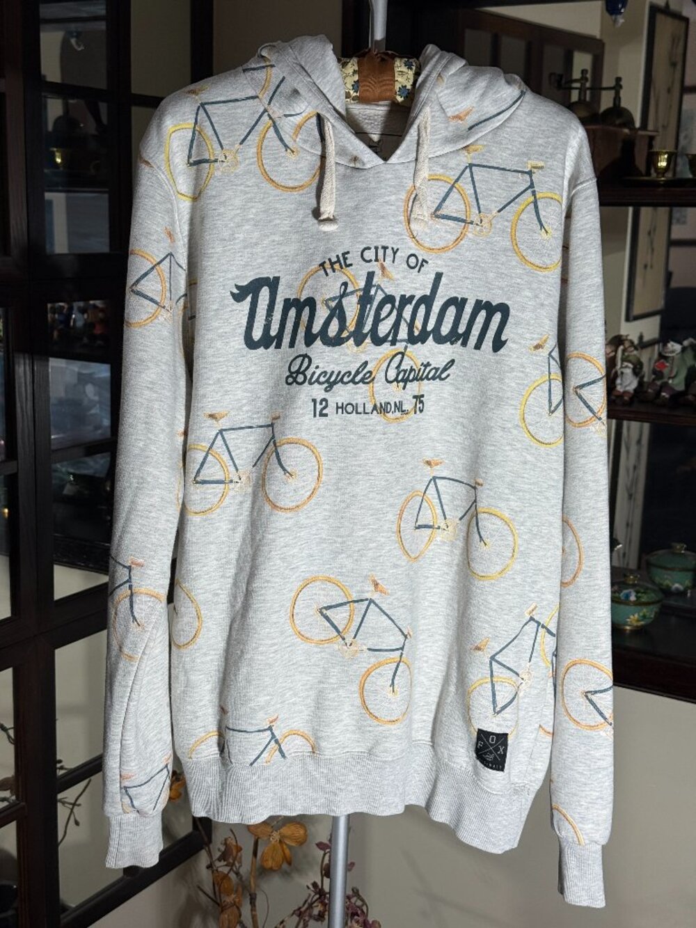 FOX Originals Men's Light Gray Amsterdam Bicycle Graphic Hoodie Size XXL